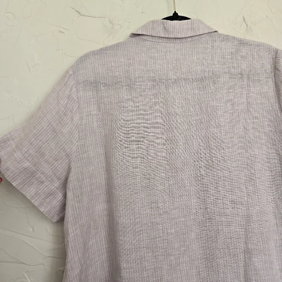 EVERLANE Linen Tan White Striped Button Up Short Sleeve Top, L - Picture 6 of 11